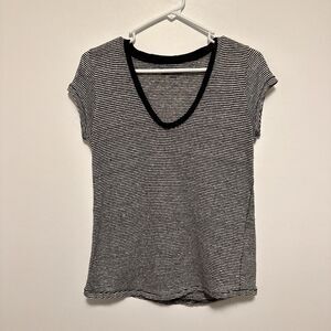 Zadig & Voltaire Womens Linen Top Sz S Black White Stripe V Neck T Shirt Goth